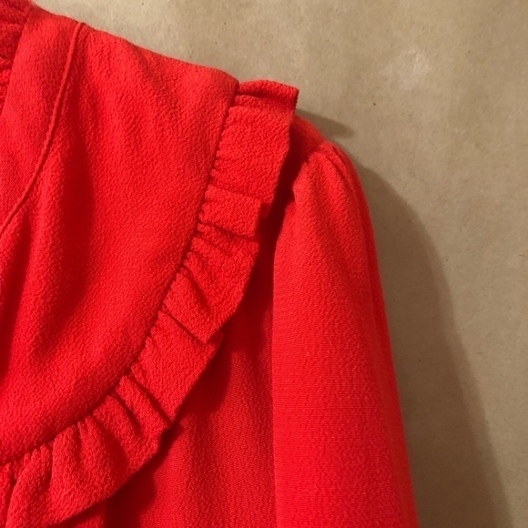 ba&sh | Thalgo Ruffle Yoke Plunging V-Neck Popover Top in Grenadine Red Size M - Picture 7 of 16